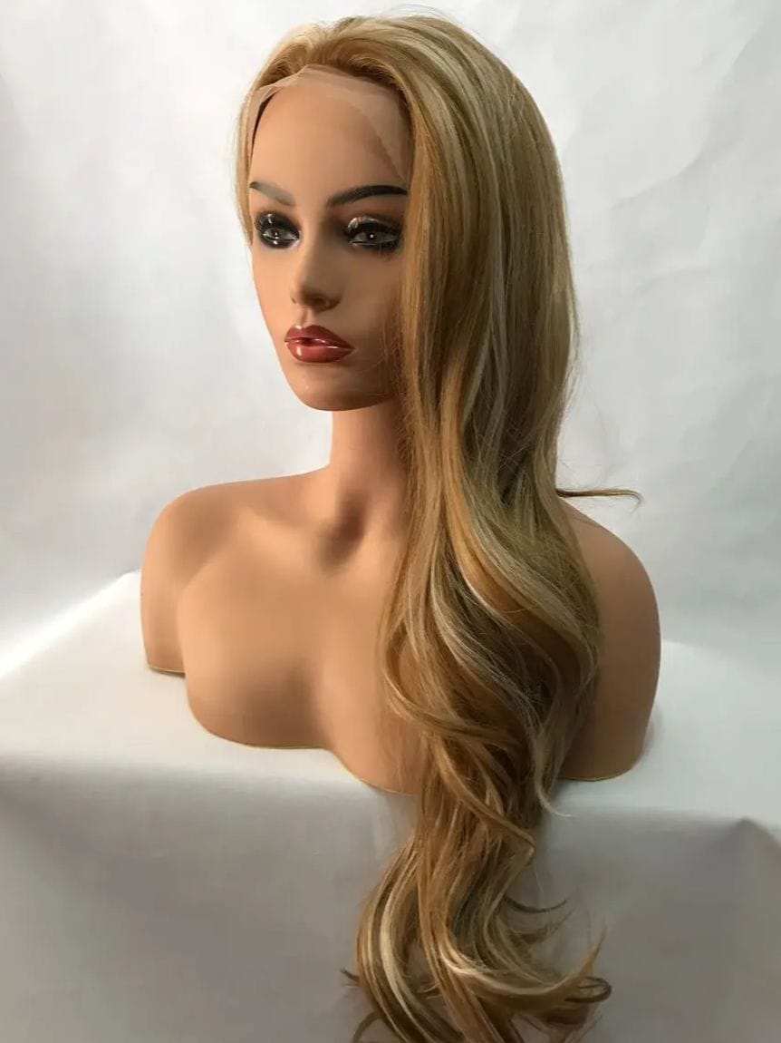 Long Blonde Wavy  Hair Loose Transparent Lace with Bangs Natural Wavy Women Daily Use Wig