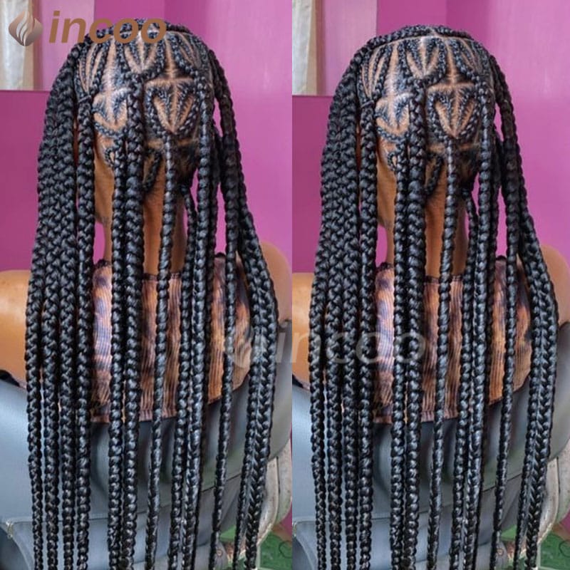 Synthetic Box Braided Wigs Heart Shaped Square Knotless Braided Wigs for Women Full Double Lace With Baby Hair Lace Braided Wigs