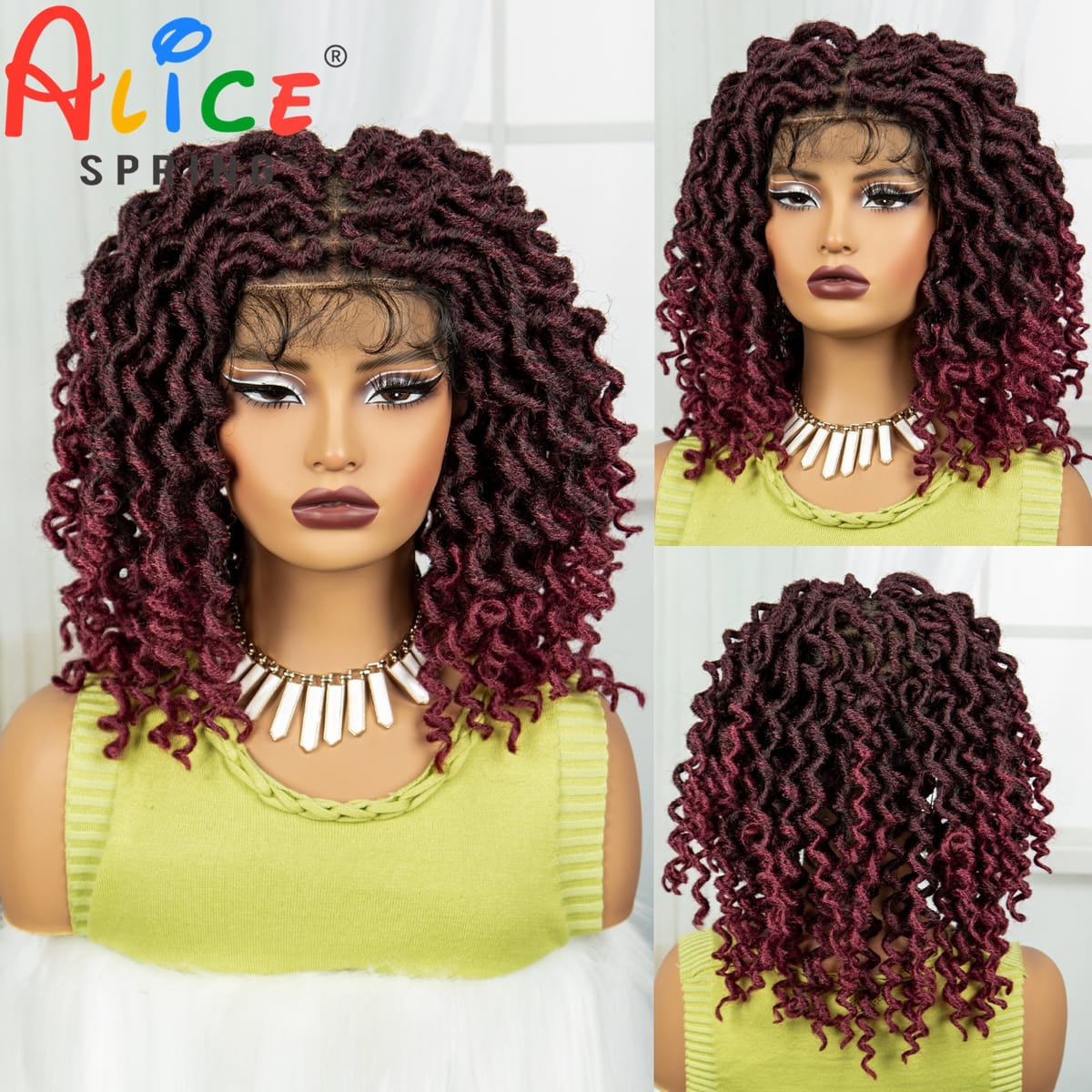 Burgundy 99J Full Lace Dreadlocks Braided Wigs Transparent Lace Front Faux Locs Crochet Braids Wig with Baby Hair For Black Wome