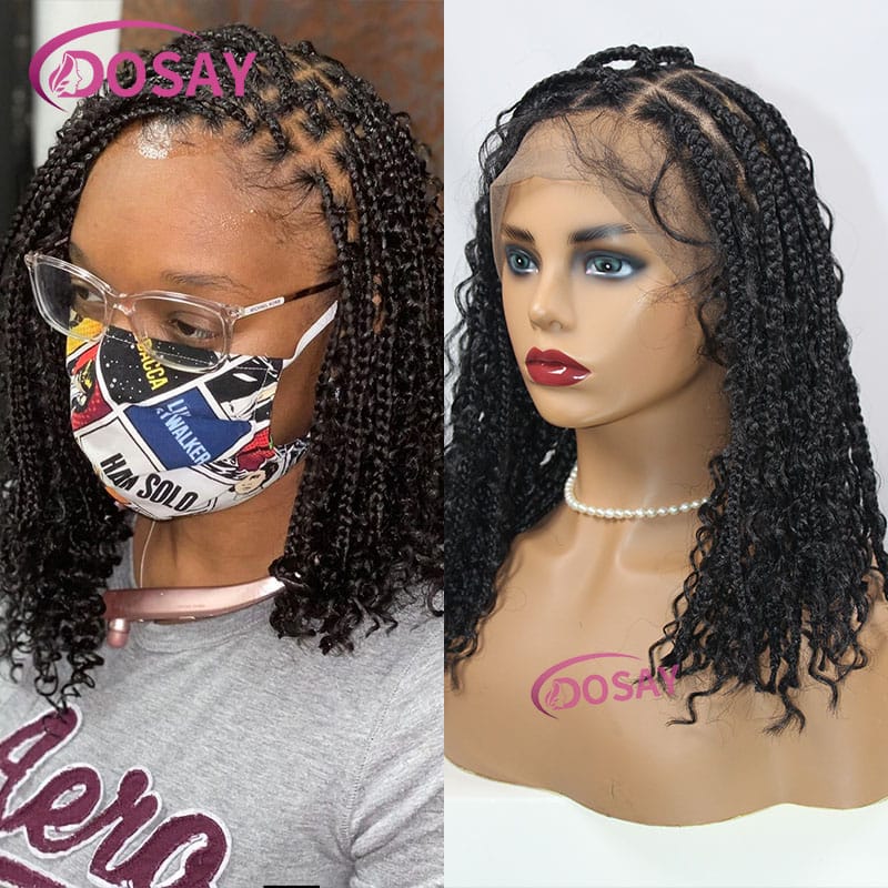 Short Bohemian Bob Braided Wigs Knotless Full Lace Frontal Wigs For Women Synthetic Box Braid Wigs With Baby Hair African 12Inch