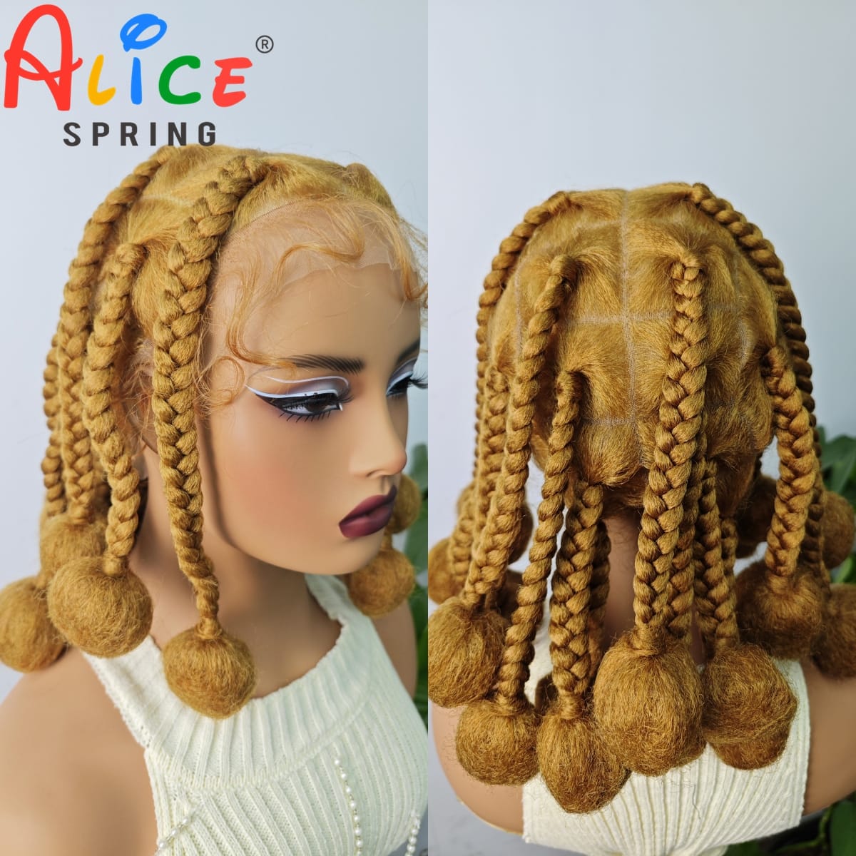 12 Inches Synthetic Ombre 27# Braided Wigs Transparent Lace Front Kontless Box Braiding Wigs With Baby Hair for Black Women