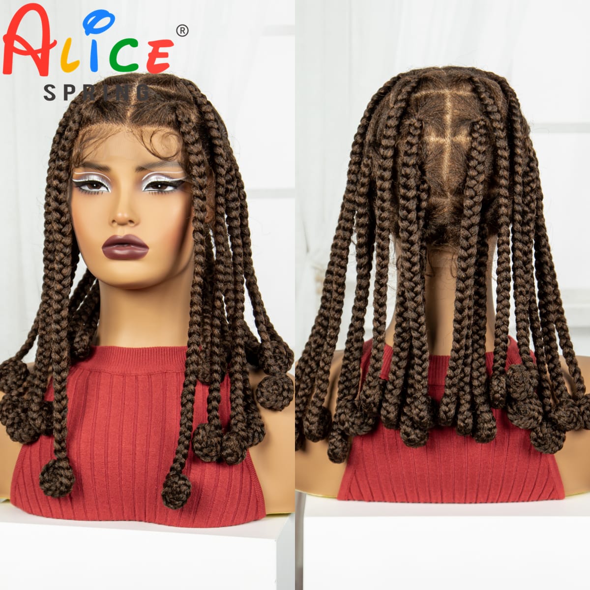 12 Inch 1B-30 Color Synthetic Braided Wigs Transparent Full Lace Hair Wigs Bantu Knotless Box Braids with Baby Hair for Women