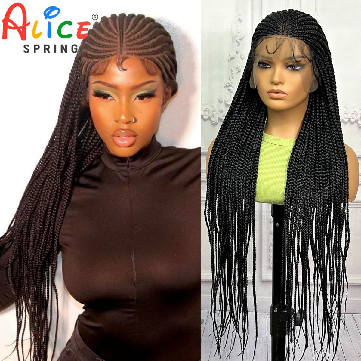 32 Inch Synthetic 13x9 Lace Front Cornrow Braided Wigs With Baby Hair Natural Knotless Braided Lace Hair Wigs for Black Women