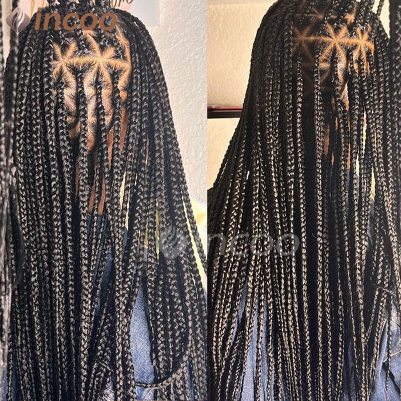 Synthetic Full Lace Front Box Braided Wigs 26" Knotless Cornrow Braids Wigs Triangle Lace Frontal Wigs With Baby Hair For Women
