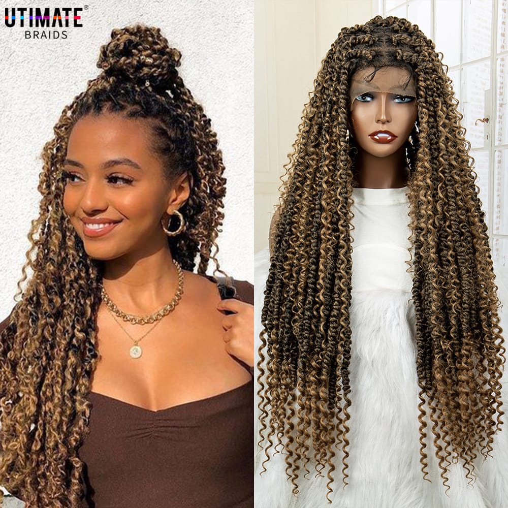 Synthetic Full Lace Braided Wigs Curly Twist Braiding Wig for Balck Women Lace Front Knotless Box Braids Hair Wig with Baby Hair