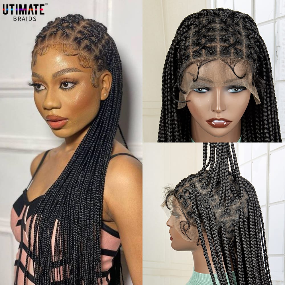 Synthetic Knotless Box Braided Wigs for African Black Women Full Lace Wigs 36 Inches Cornrow Lace Frontal Braiding Hair Wigs