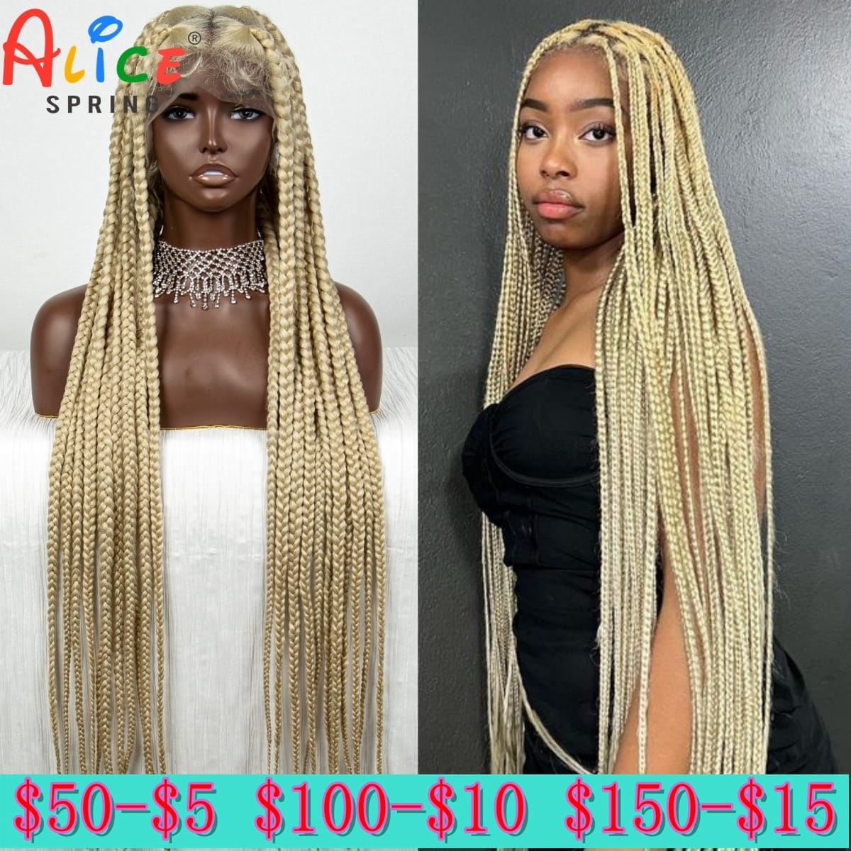 613 Blonde Straight Braided Wigs Synthetic Full Lace Cornrow Braids Lace Wig for Women Big Square Knotless Box Braiding Hair Wig
