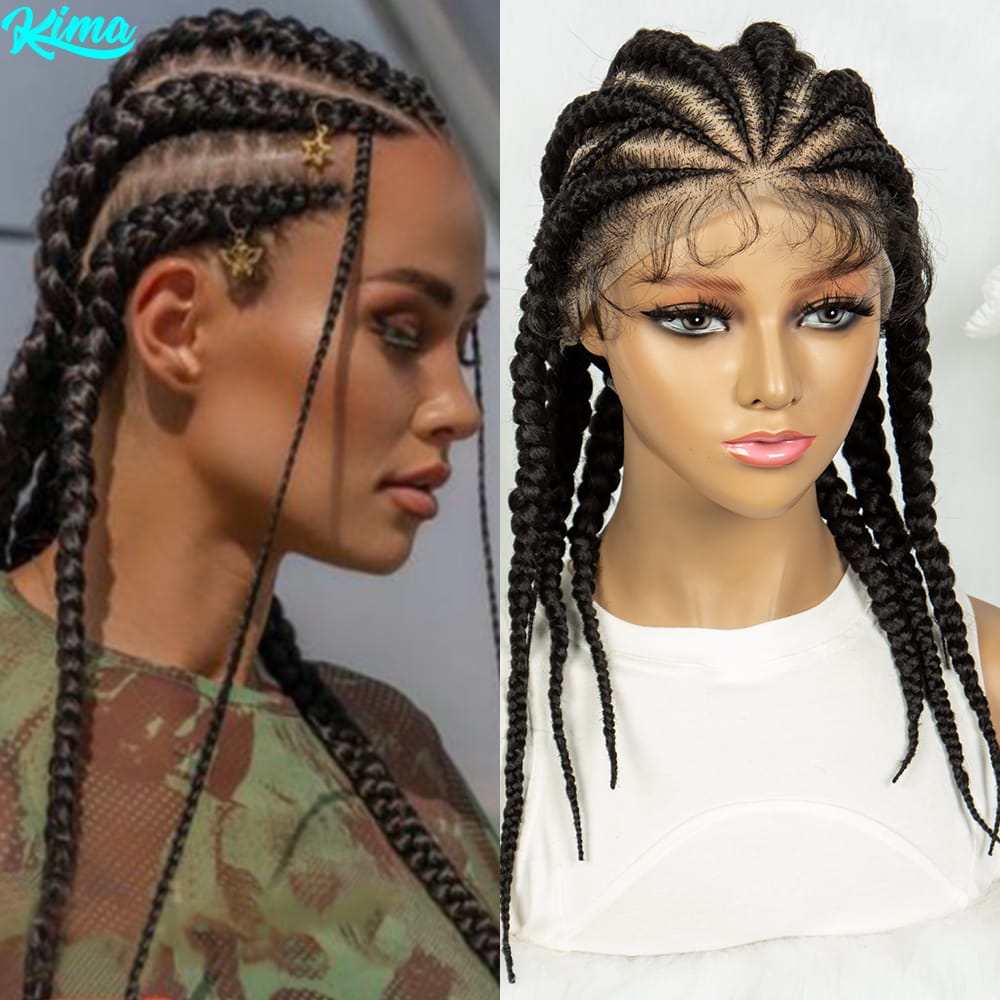 KIMA Synthetic Cornrow Full Lace Wig 6 Dutch Box Braided Wigs with Baby Hair for Black Women