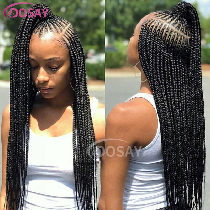36" Synthetic Cornrow Braided Wig For Black Women Side Part Full Lace Twist Braids Wig With Baby Hair Lace Knotless Braiding Wig