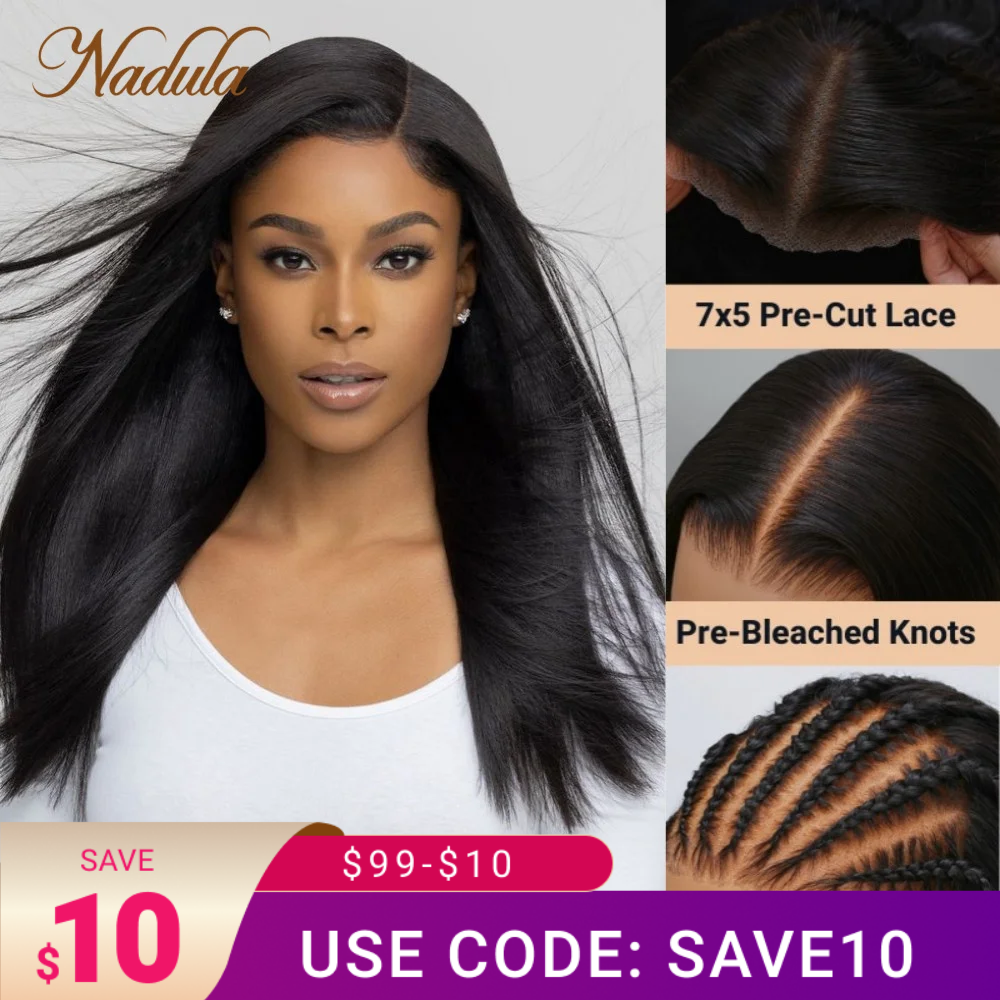 Nadula Hair 7x5 Bye Bye Knots Wig Pre Cut Lace Closure Wig Straight Wear Go Gluless Wig Pre-plucked Hairline Bleached Knots Wig