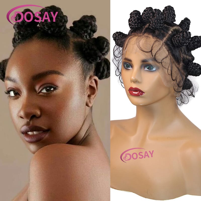 16" Bantu Braid Synthetic Wig Full Lace Front For Black Women Braided Wig With Baby Hair Knotless Box Braided Wig Faux Locs