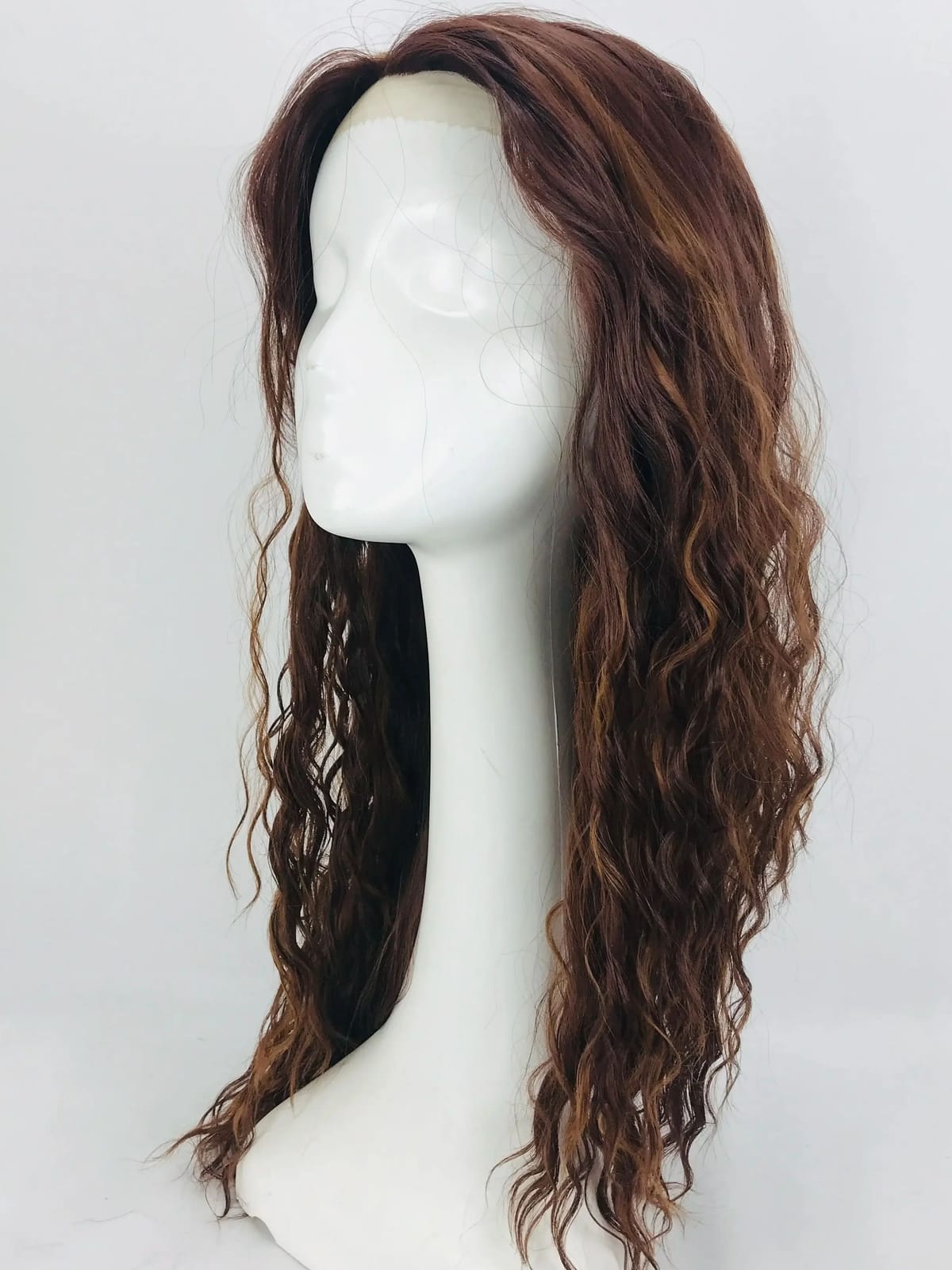 Long Brown Curly Transparent Lace Front Human Hair Lace Curly   Women Heat Resistant Fiber Wig