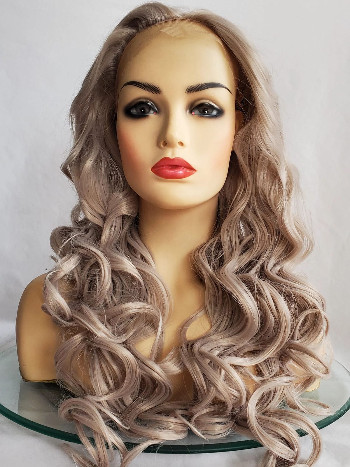 Long Platinum Curly Transparent Lace Synthetic Hair Women Curly  Wig Heat Resistant Fiber