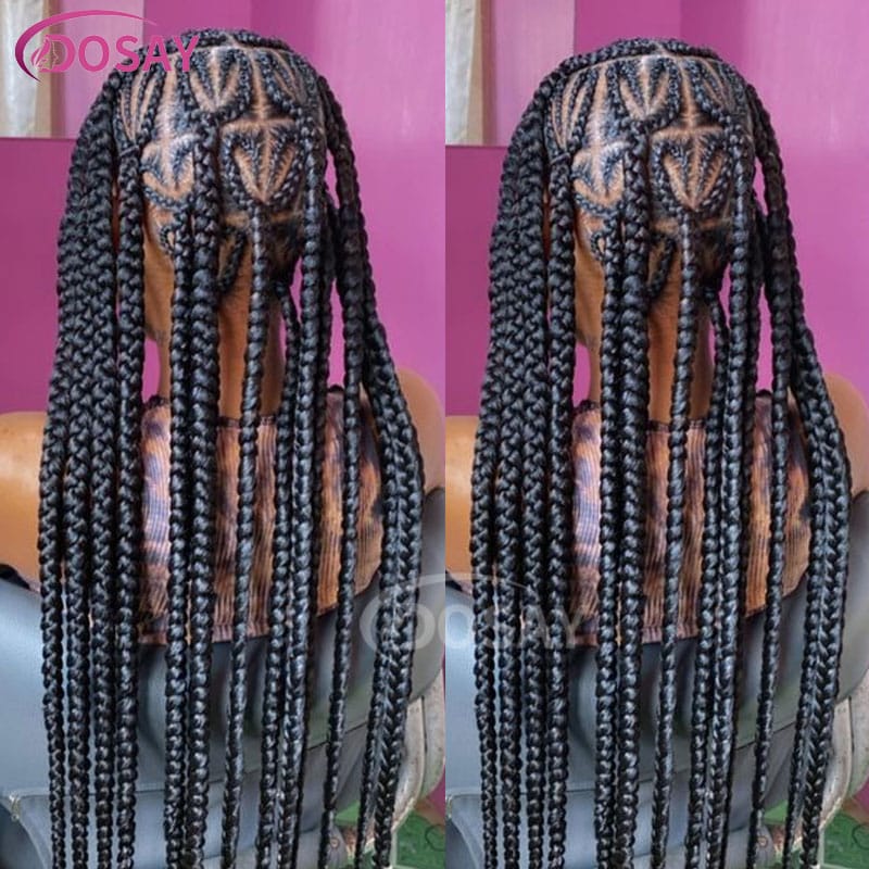 Heart Shaped Knotless Braided Wigs Synthetic 360 Full Lace Front Wig Cornrow Braided Wigs With Baby Hair Knotless 36" Braid Wig