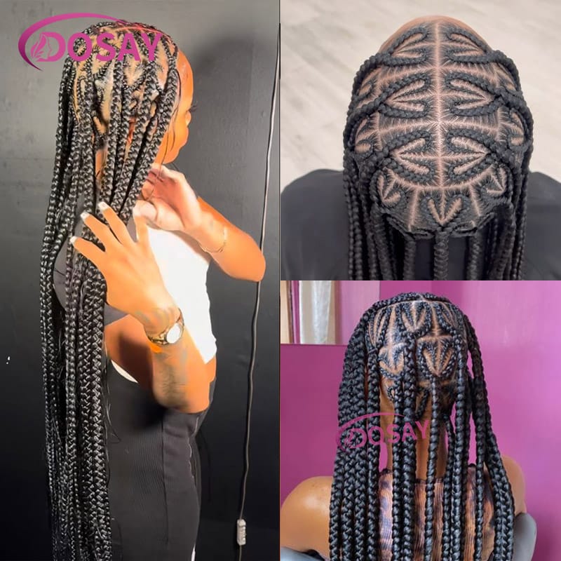 36" Knotless Heart Braided Wig Jumbo Knotless Full Lace Braid Wig with Baby Hair Cornrow Synthetic Braid Wigs for Women African