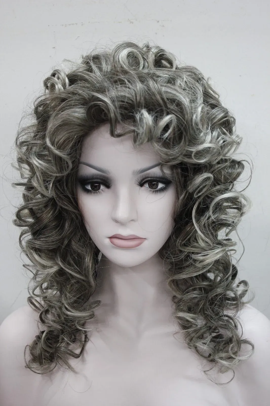 charming beautiful new Hot selL brown root mix with gray tip curly women' 50cm long wig synthetic hair