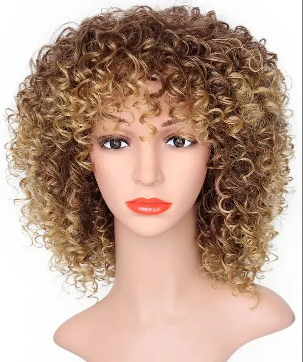 REVIVI Short Afro Kinky Curly Mixed Blonde Brown Women Synthetic Hair Wigs