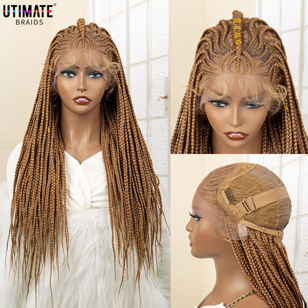 Lace Front Braided Wigs Cornrow Box Braided Wigs with Baby Hair Box Braids Wig for Women Lace Frontal Braiding Wigs