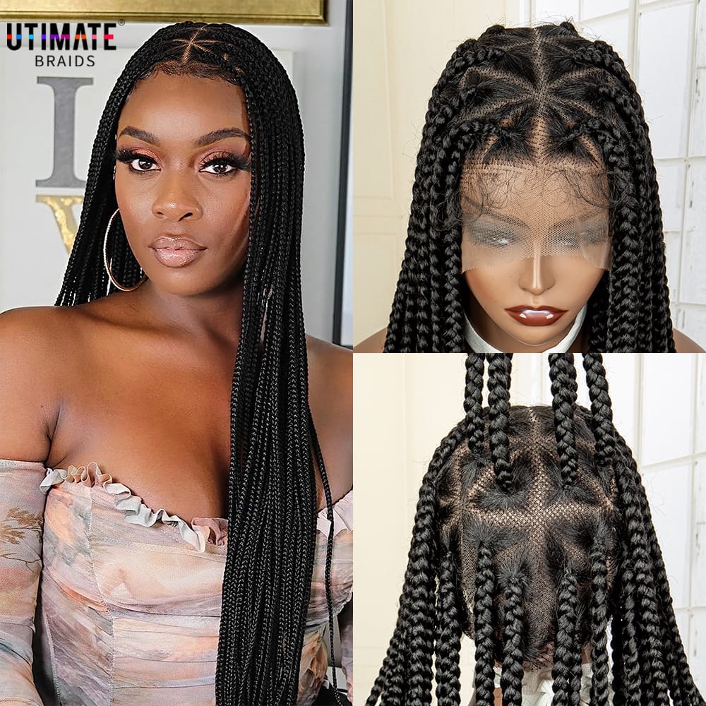 36 Inches Triangle Knotless Full Lace Box Braided Wigs with Baby Hiar for Black Women Crochet Wig Box Braiding Long Hair