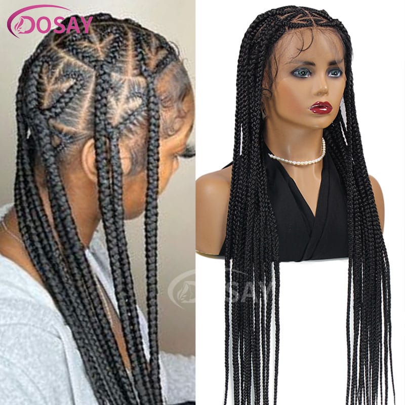 Dosay 36 Inches Full Lace Front Heart Shaped Knotless Box Braided Wigs With Baby Hair Long Synthetic Braids Wig For Black Women