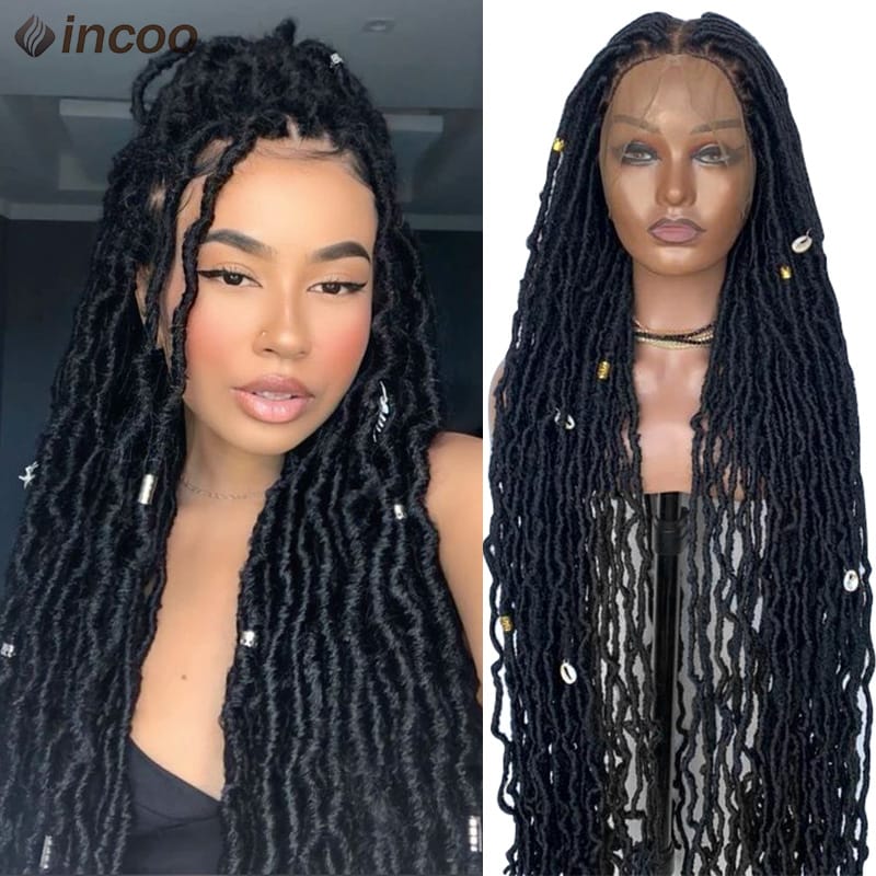 Locs Goddess Full Lace Synthetic Braided Wig 40'' Soft Butterfly Crochet Hair Wig Pre Looped Afro Box Braids Wig For Black Women