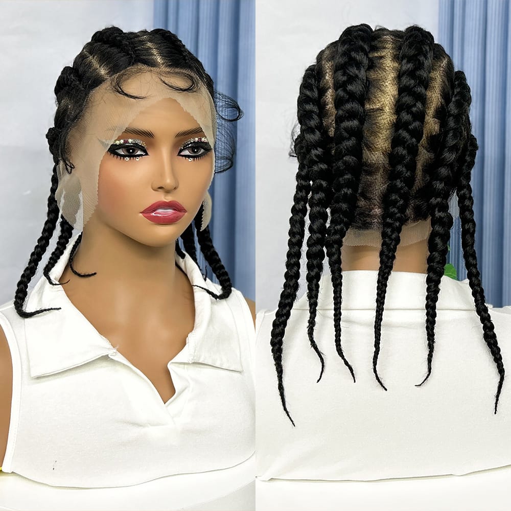 14 Inches Short Cornrow Braided Wig Full Lace Synthetic Box Braids Wig with Baby Hair Braiding Hair Wigs for African Women