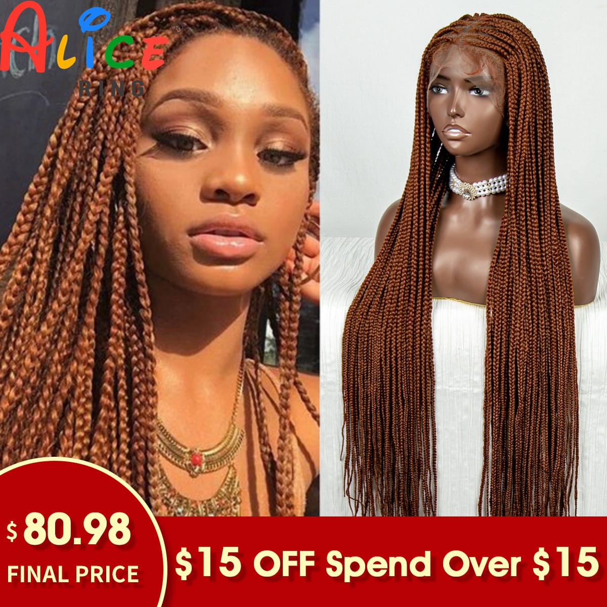 Synthetic Transparent Full Lace Braided Wigs Ginger Straight Crochet Braiding Hair Knotless Box Cornrow Braids Wigs for Women