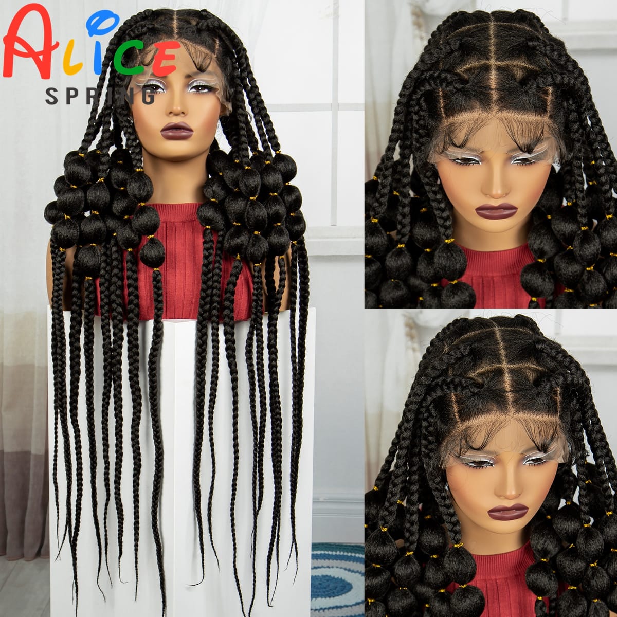 40 Inch Natural Synthetic Full Lace Braided Wigs Long Straight Synthetic Knotless Braids Lace Wig With Baby Hair For Black Women