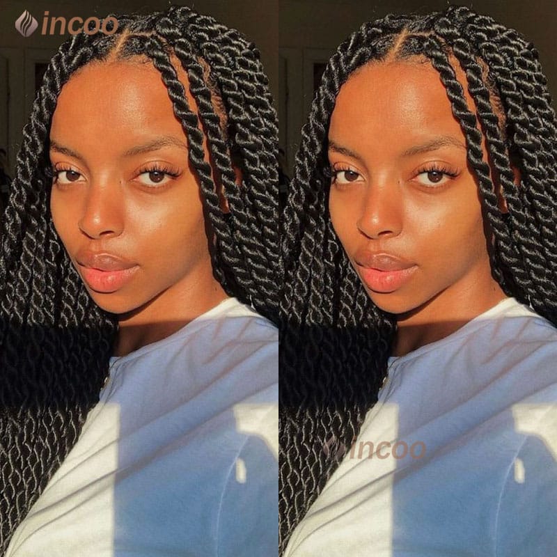 26" Synthetic Full Lace Front Braided Wigs Twist Braided Wigs For Black Women Box Braids Wig With Baby Hair Lace Wig Knotless