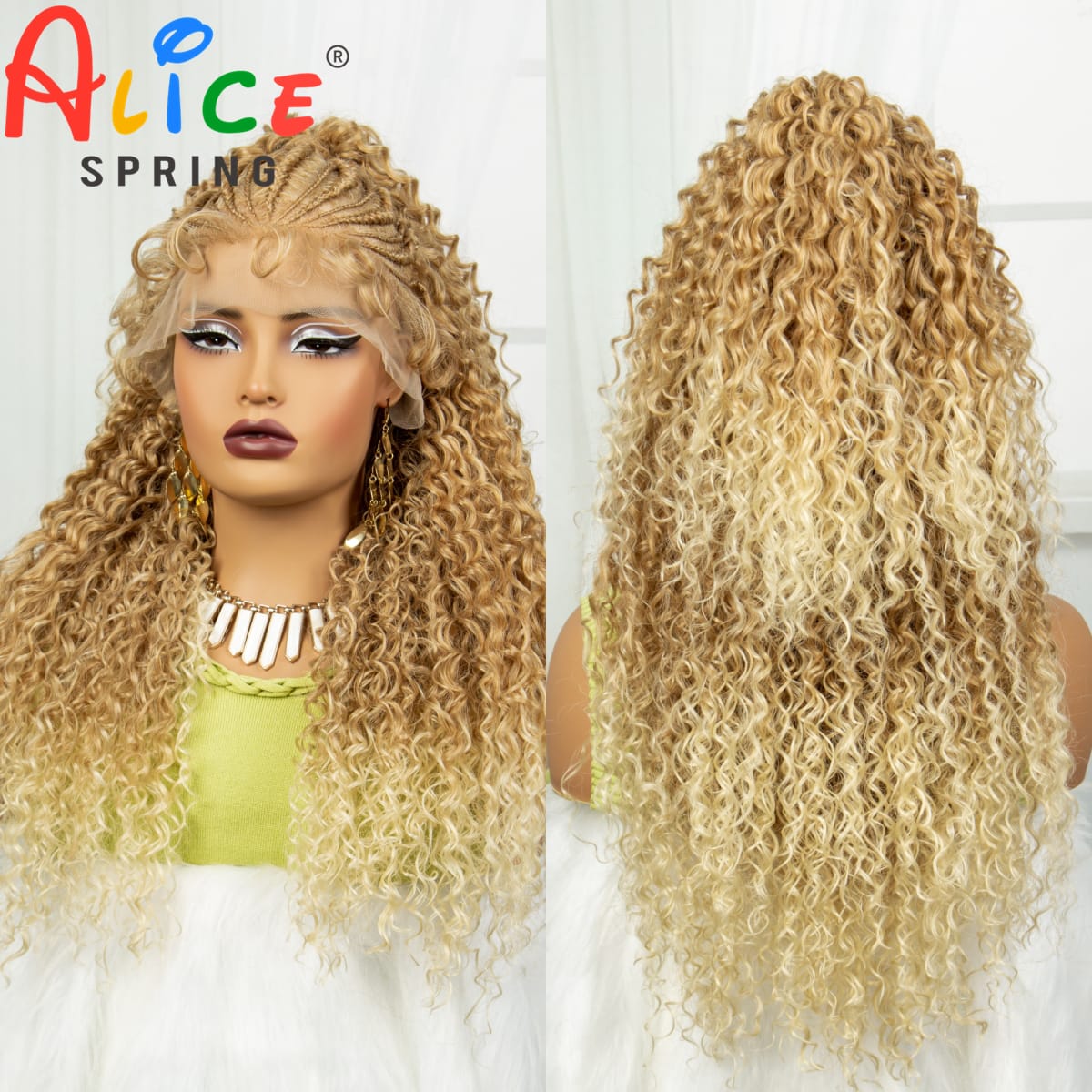 24 Inch Synthetic Hair Wigs Transparent 13x6 Lace Frontal Braided Wigs Blonde Curly Cornrow Braids Wigs with Baby Hair for Women