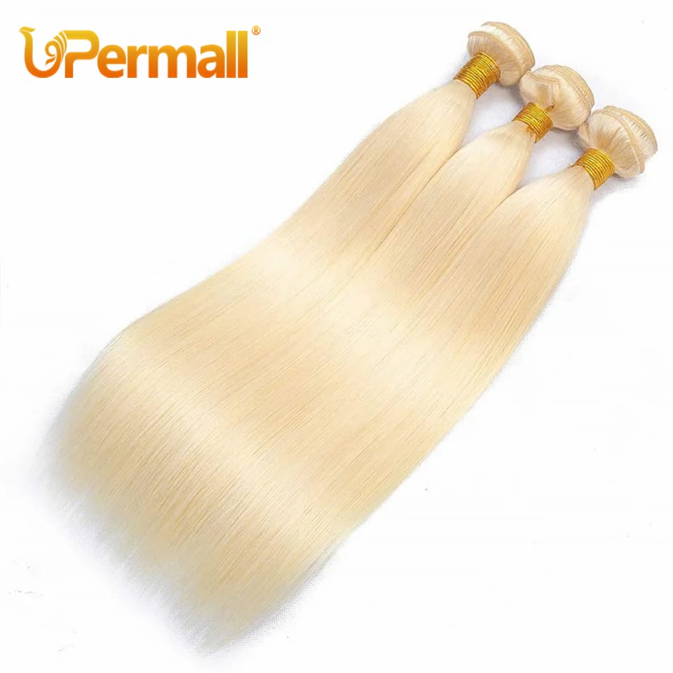 Upermall 1/3/4 Pieces Blonde 613 Straight Human Hair Bundles Remy Hair Extensions For Women  Brazilian Hair Weave Can Be Dyed