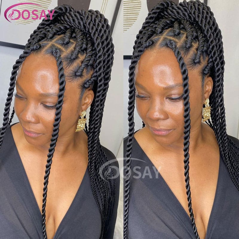 Senegalese Twist Braided Full Lace Wigs 36" Synthetic Lace Frontal Wigs Baby Hair Faux Locs Wig Box Braids Wig Heat Resistant