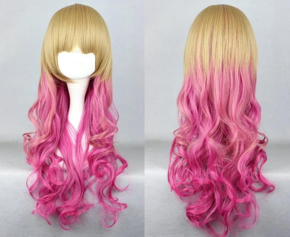 65cm Fashion Long Blonde & Pink Wavy Girl Lolita Cosplay Party Hair Wig