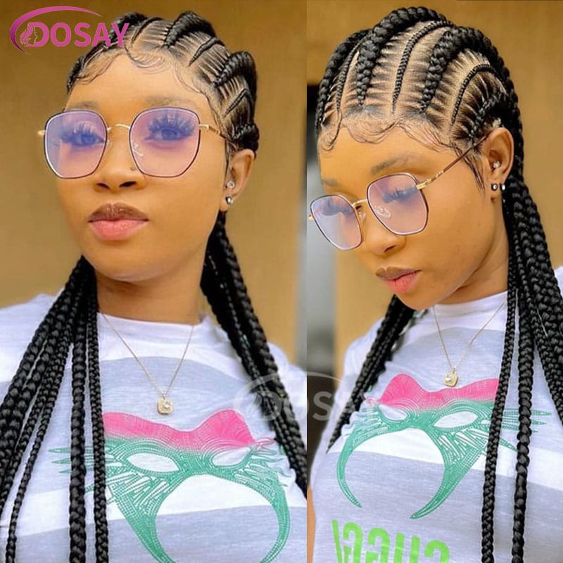 Synthetic Full Lace Braided Wigs For Black Women 36" Jumbo Knotless Box Braids Wig Cornrow Braids Lace Wigs African Hair Wigs