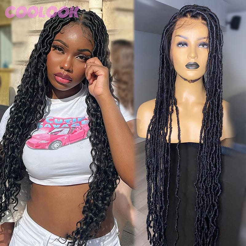 Synthetic Wig Full Lace Braided Wigs 40 inch Twist Box Braid Wigs butterfly Locs Braids Lace Front Wigs African Square Hair Wigs