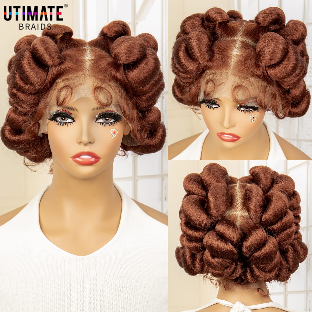 Ginger Orange Bantu Afro Braided Wigs for Black Women Synthetic Full Lace Knotless Braids Wig with Baby Hair Short Braiding Wig