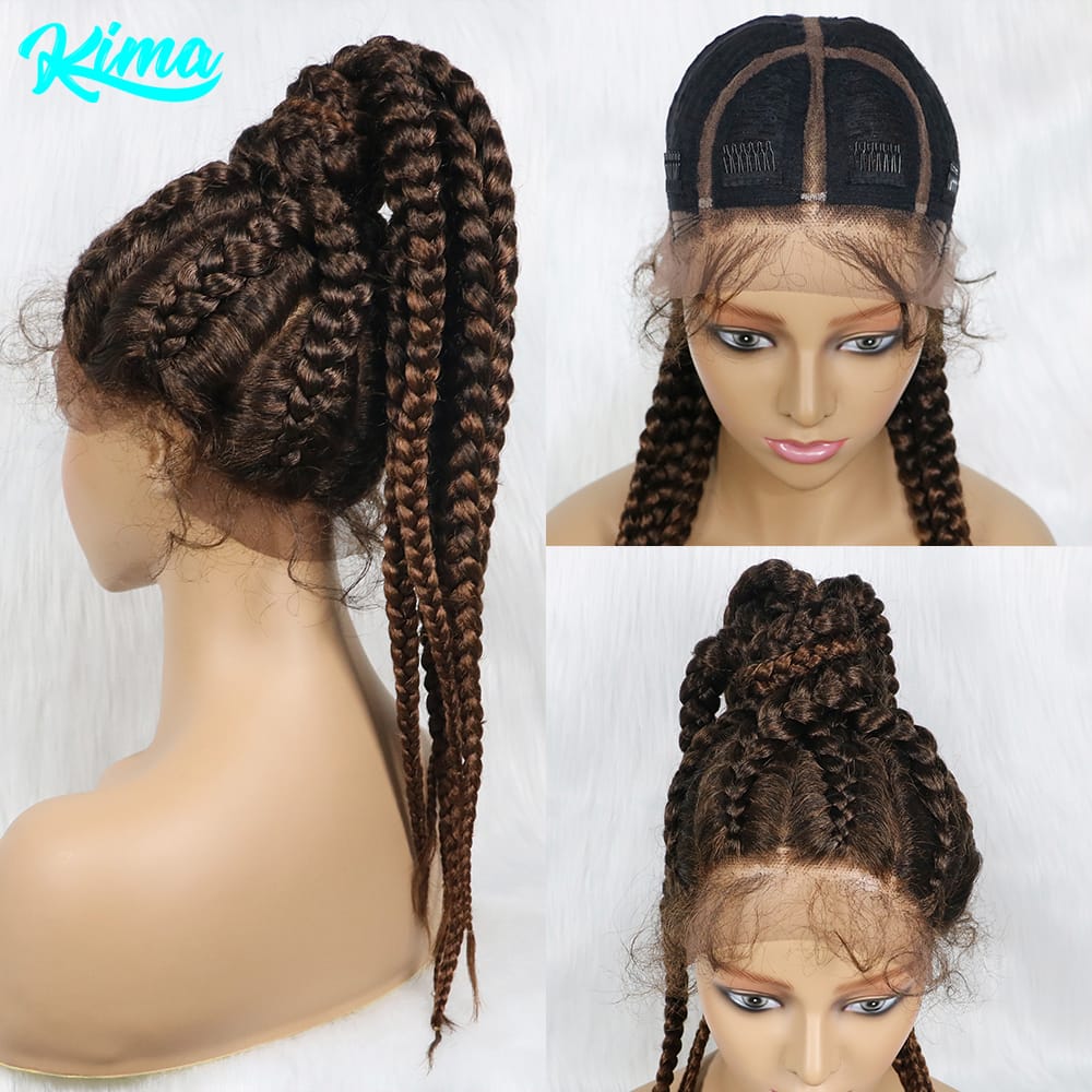 Braided Wigs Synthetic Lace Front Wigs 24 inches Braids African Braiding Hair With Baby Hair Ponytail Braided Wigs hair 1B/30