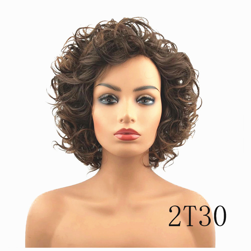 Women Wig Fashion Golden Brown Short Curly Hair Fluffy Fashion Wig