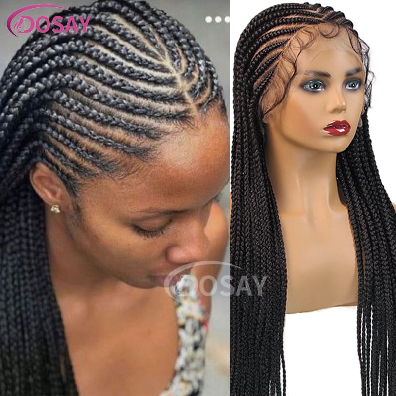 36" Full Lace Braided Wigs Synthetic Tribal Braids Wig Jumbo Knotless Box Braid Wigs Cornrow Wig For Black Women African Hair