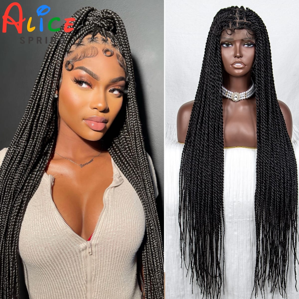 40 Inches Synthetic Full Lace Braided Wigs Knotless  Box Braded Wig Long Straight Crochet Braiding Hair Wig with for Black Women