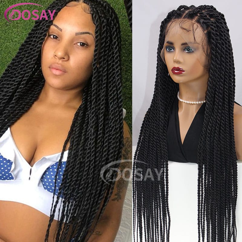 36" Braided Wigs For Black Women Synthetic Senegalese Twist Braided Wigs Full Lace Box Braided Wigs Faux Locs Wig Braiding Hair