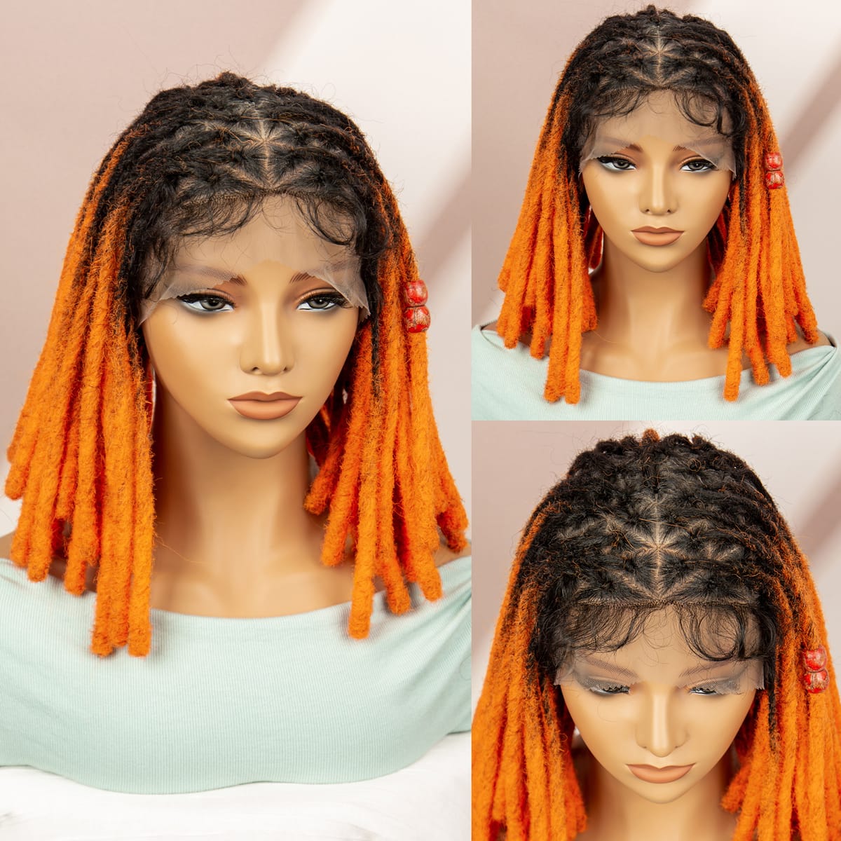 Full Lace Twisted Braided Wigs Synthetic Dreadlocks Braids Transparent Box Braided Wigs with Baby Hair Short Afro Wigs for Women