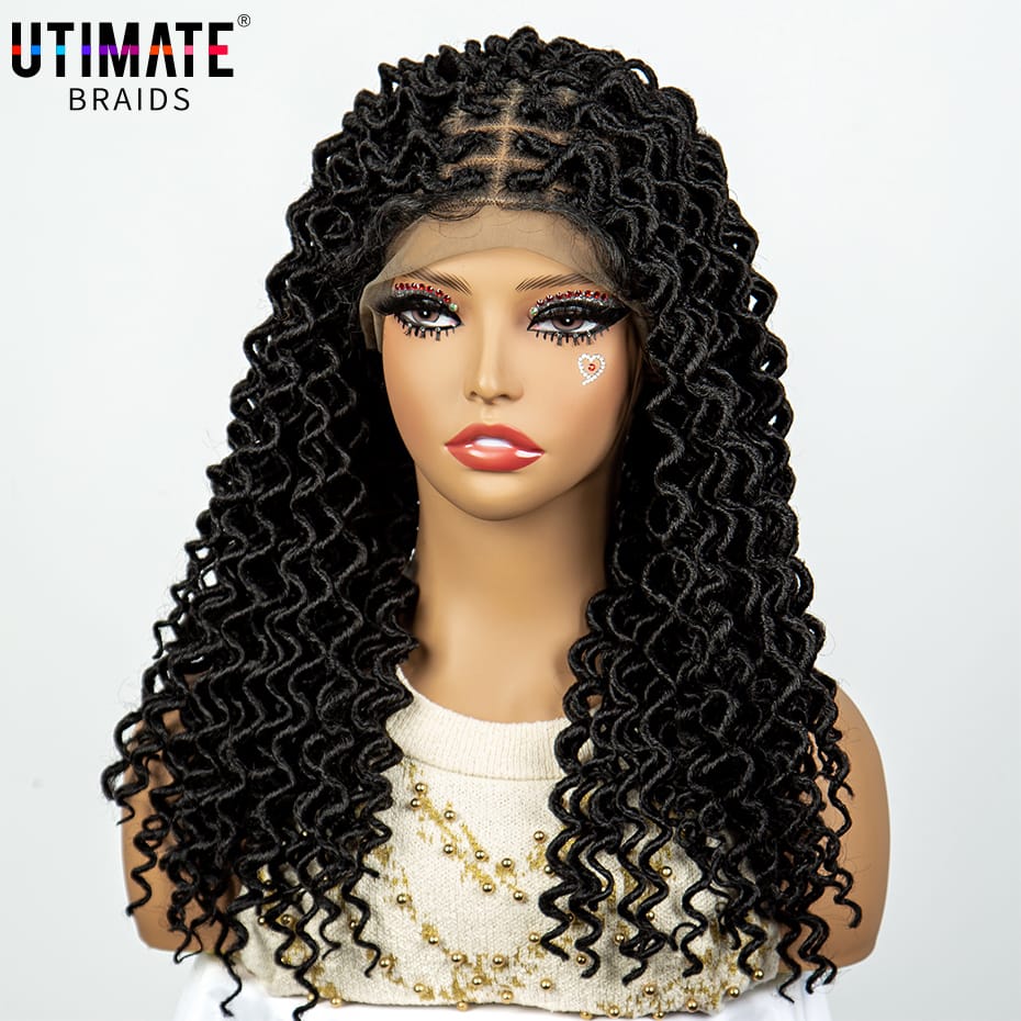 Synthetic Knotless Box Braided Wigs for Black Women 18 Inches 9x6 Lace Forntal Curly Wavy Braids Wigs with Baby Hair