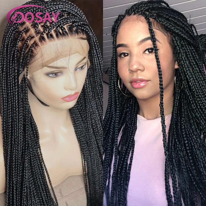 Dosay Synthetic Ginger Braided Wigs Full Lace Front Box Braids For Black Women Hair Braiding Wigs Brown Wig Black Wig Goddess