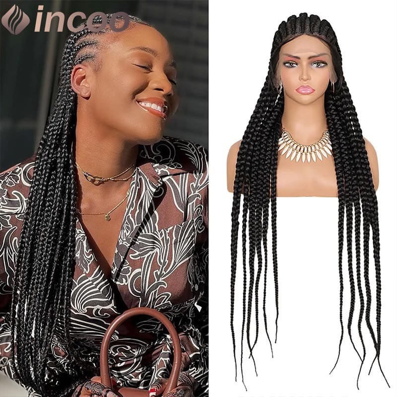 Full Lace Braided Wigs For Black Women Jumbo Knotless Box Braid Lace Wigs Cornrow Synthetic Wig Braide Dutch Hair 36" Baby Hair