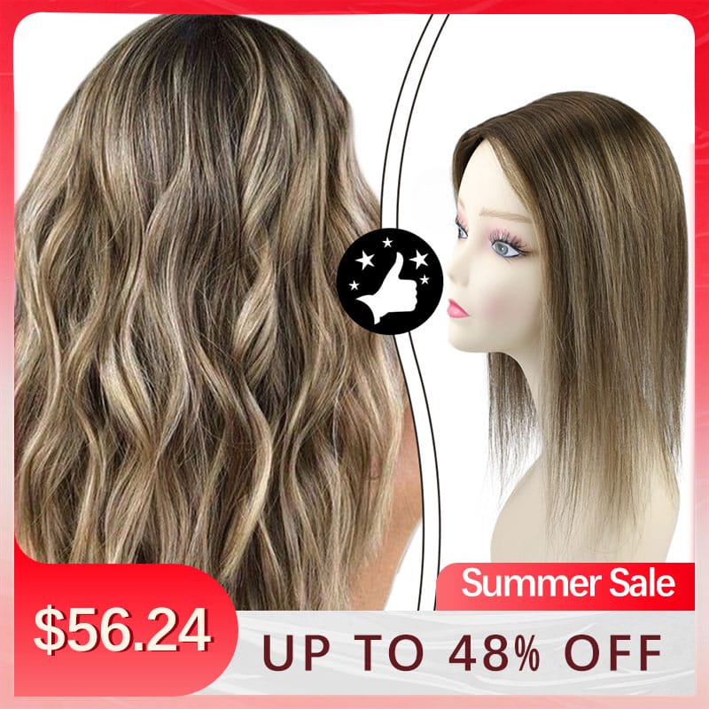 VeSunny Hair Toppers Hair Mono Base Topper 100% Real Human Hair Hand Made Toupee with 4 Clips 13*13 cm 12-18" Human Hair