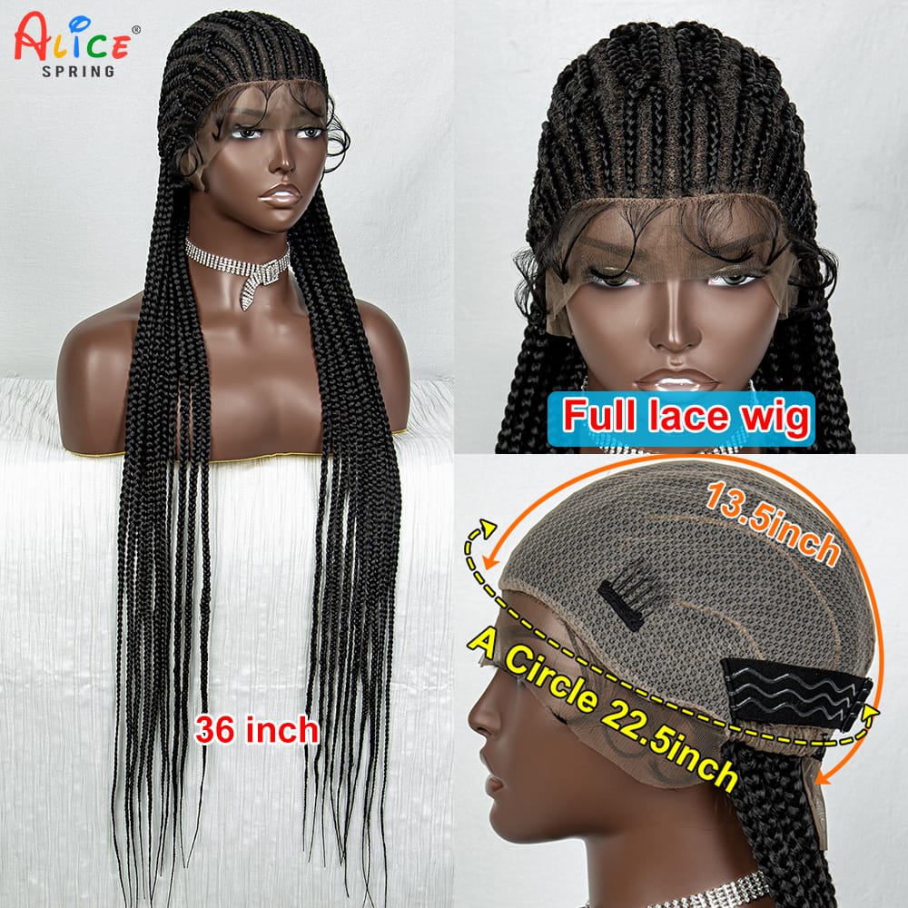 Cornrow Braided Wigs 36 inch Synthetic Full Lace Knotless Braided Wig for Black Women with Baby Hair Lace Front Braids Hair Wig