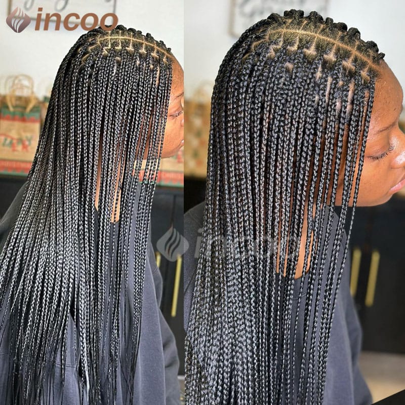 Full Lace Synthetic Braided Wigs Cornrow 36" Transparent Lace Square Knotless Box Braided Wig With Baby Hair For Black Women