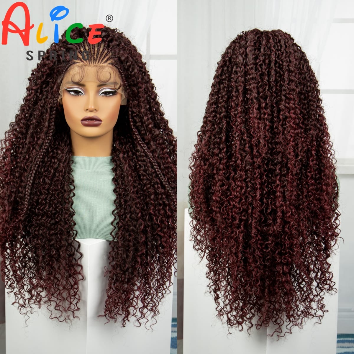 28 Inches 1B-99J Color Synthetic Braided Wigs Lace Braided Wigs Curly Knotless Box Braids Wigs with Baby Hair for Black Woman