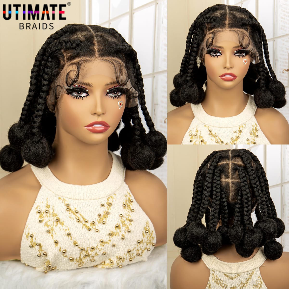 12 Inches Bantu Braided Wigs for Women Synthetic Full Lace Knotless Box Braiding Wig with Baby Hair African Twist Braids Wig